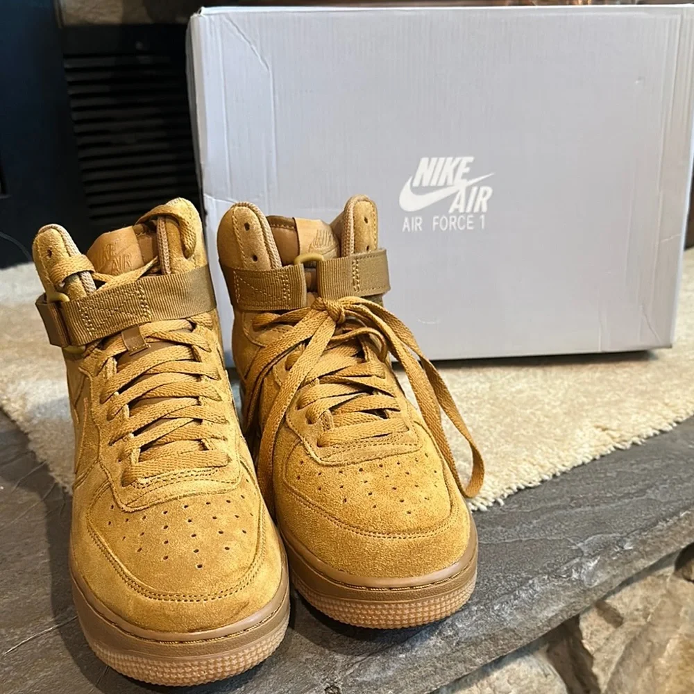 Nike Air Force 1 High Tops in Mustard Suede (Size 6.5Y) - Picture 11 of 17